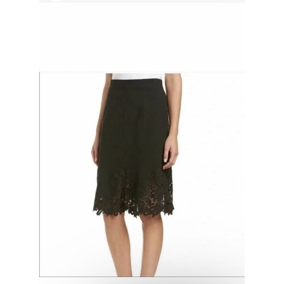 Rebecca Taylor Dresses & Skirts - Rebecca Taylor Black Eyelet Pique Lace-Hem Skirt in Black Size 10